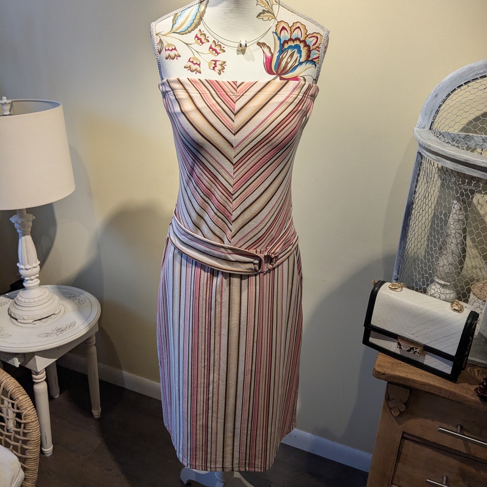 Le Chateau Pink and Cream Strapless Dress